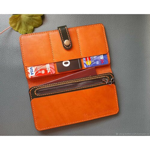 фото Кошелек viking leather craft, фактура гладкая, коричневый, горчичный