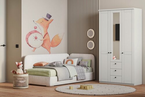 Изображение товара Шкаф распашной МебельЛэнд24 София РАХ - 15 МДФ Белый 120x50x260 для одежды трехдверный с 3 ящиками с зеркалом