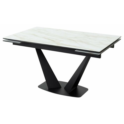 Стол Ниагара 140 бежевый мрамор, стекло / черный М-City