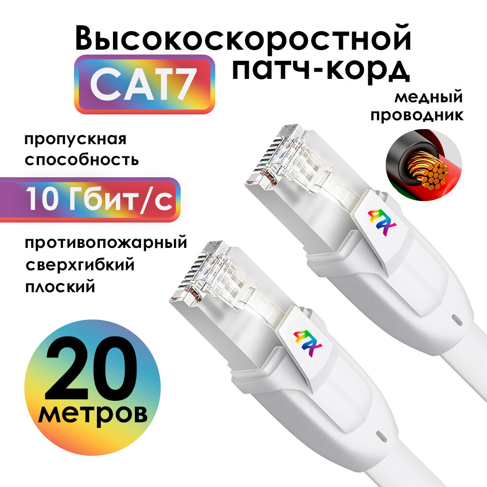фото Сетевой кабель FTP CAT7 10 Гбит/с плоский для XBOX PS5 PS4 модема (4PH-L305) белый 10.0м
