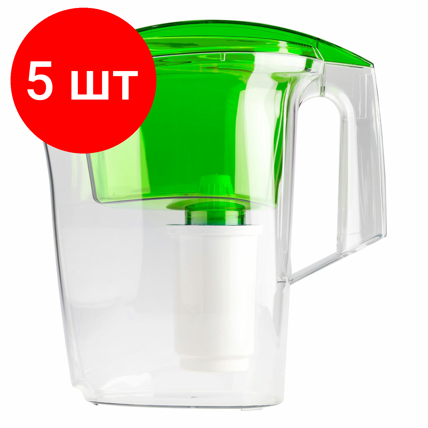 фото Комплект 5 шт, Кувшин-фильтр для очистки воды ГЕЙЗЕР Дельфин, 3 л, 2 сменных картриджа, зеленый, 62035