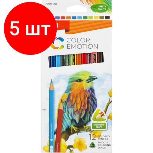 Комплект 5 наб, Карандаши цветные Deli Color Emotion EC00200 3-гран. липа 12цв/наб