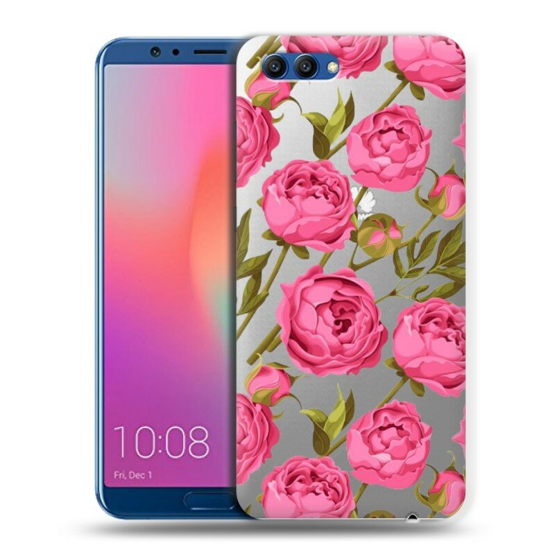 Полупрозрачный дизайнерский силиконовый чехол для Хуавей Хонор Вью 10 / Huawei Honor View 10 Цветочный принт