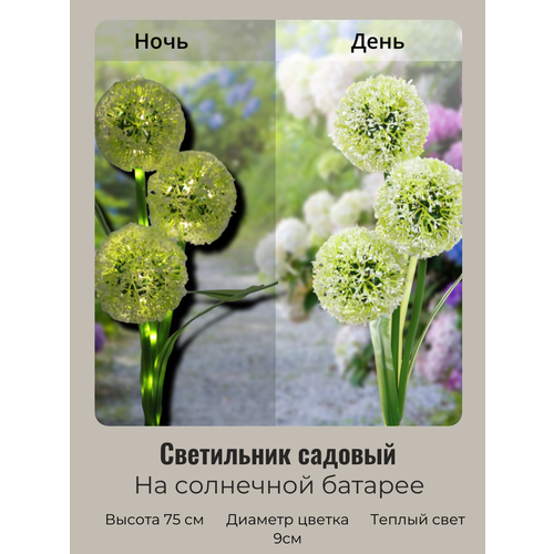 Светильник садовый на солнечных батареях Алиум 75 см Белый свечение теплый белый 931₽