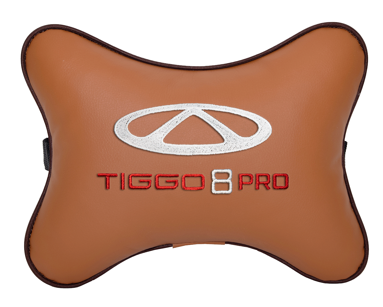 Автомобильная подушка на подголовник экокожа Fox с логотипом автомобиля CHERY Tiggo 8 PRO