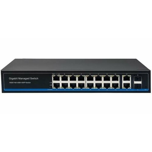 Управляемый L2 PoE коммутатор Gigabit Ethernet на 16 RJ45 PoE + 2 x RJ45 + 2 GE SFP портов. Порты: 16 x GE (10/100/1000 Base-T) с поддержкой PoE (IEEE управляемый l2 poe коммутатор gigabit ethernet на 16 rj45 poe 2 x rj45 2 ge sfp портов порты 16 x ge 10 100 1000 base t с поддержкой poe ieee