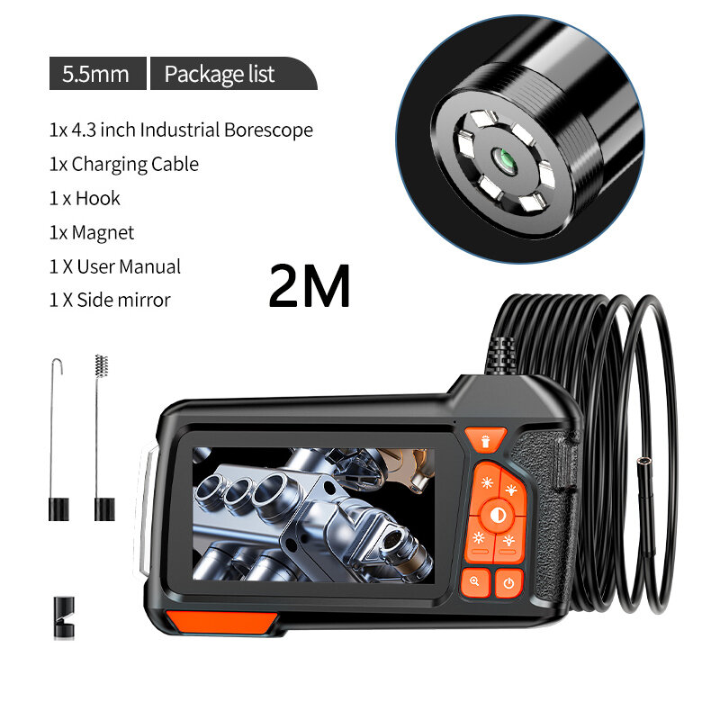 Эндоскопическая камера с экраном 4,3 дюйма, FHD, 5,5 мм, 2 метра, видеоскопы