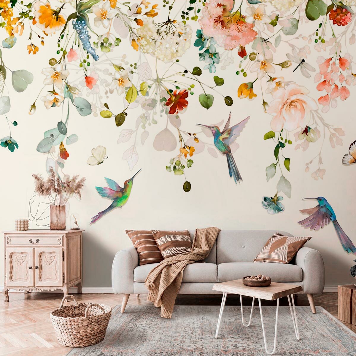 Фотообои флизелиновые с виниловым покрытием VEROL "Цветы и птицы", 500х283 см, моющиеся обои на стену, декор для дома