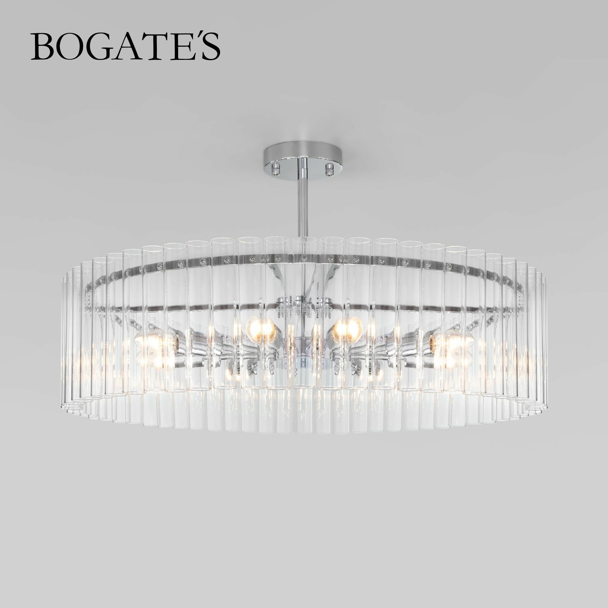 Умная потолочная люстра Bogate's Flamel 374/8 хром плафон из стекла E14 Minimir Home - фото №1