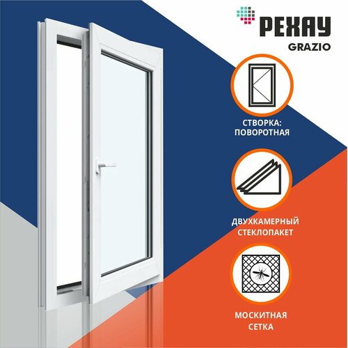 Окно двухкаменое 500x500 мм поворотное с москитной сеткой GRAZIO | vitraj-okna-17961-rfbs