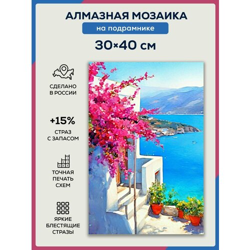 алмазная мозаика на подрамнике серпантин у моря 22х32 см Алмазная мозаика 30x40 Домик у моря на подрамнике