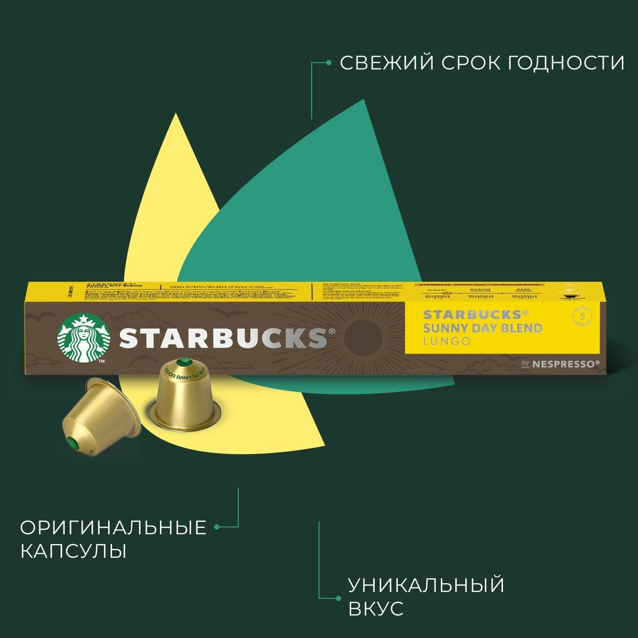 Капсулы для кофемашины Nespresso Starbucks Sunny Day Blend Compatible Capsules, Старбакс кофе в капсулах для Неспрессо, 100% арабика, 10 шт.