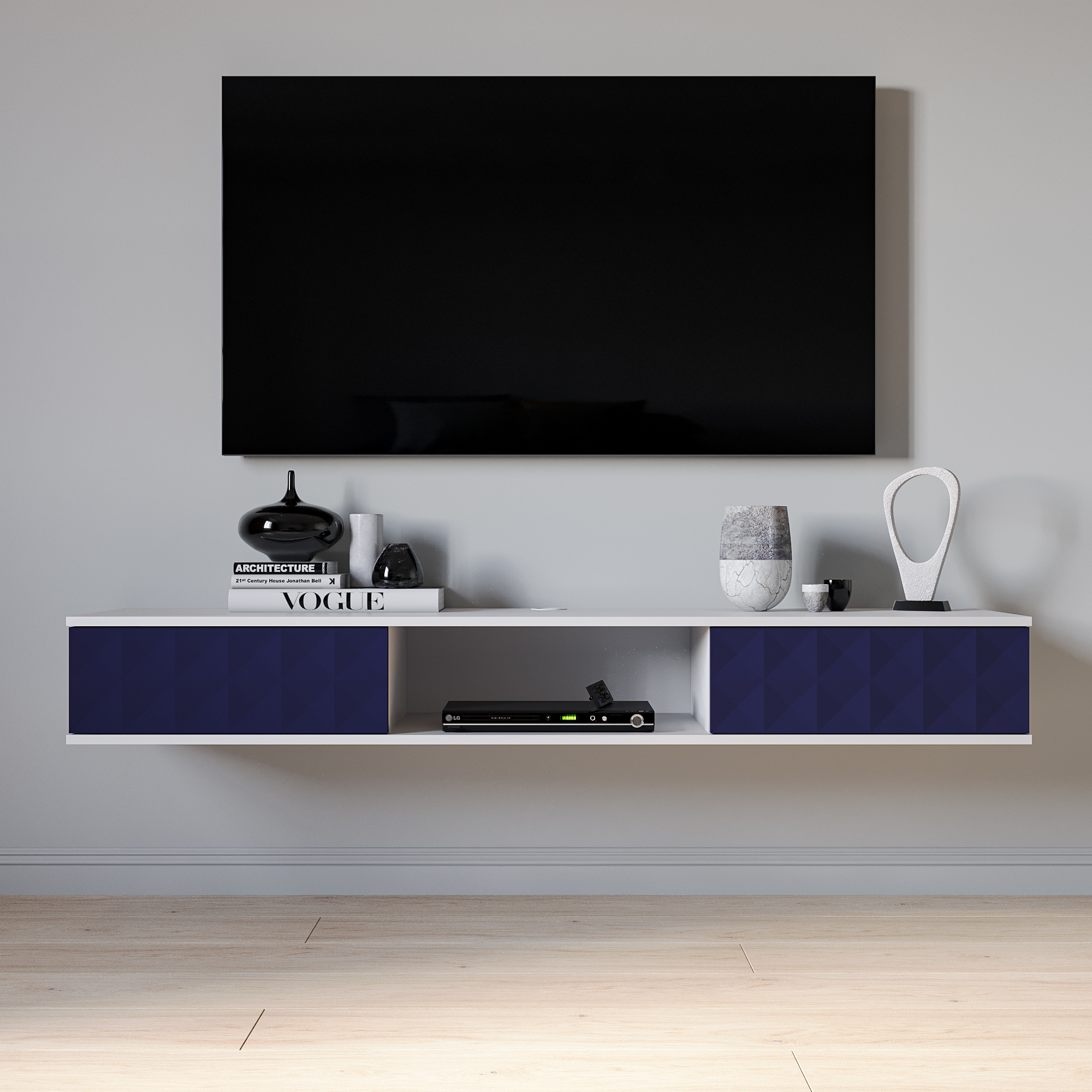 фото Тумба под телевизор подвесная Лидс, серая