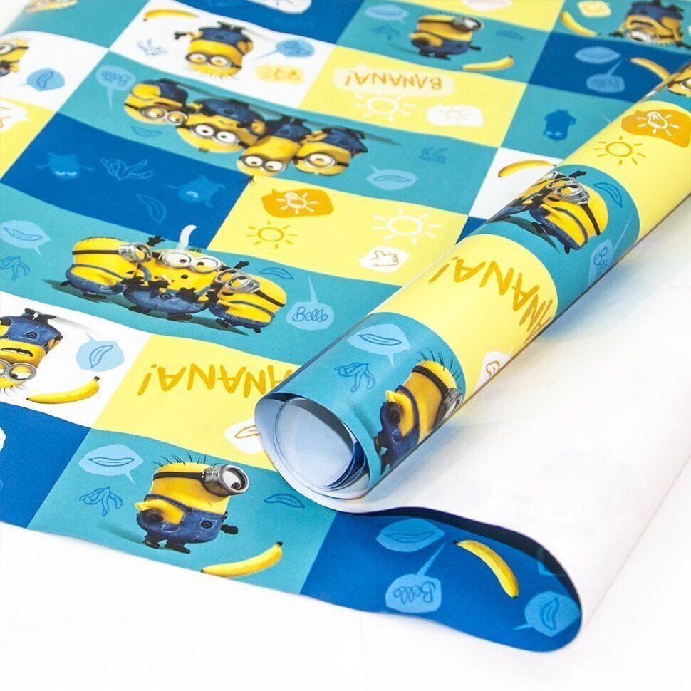 Бумага упаковочная Minions голубая с желтым 70*100см 2шт - фото №3
