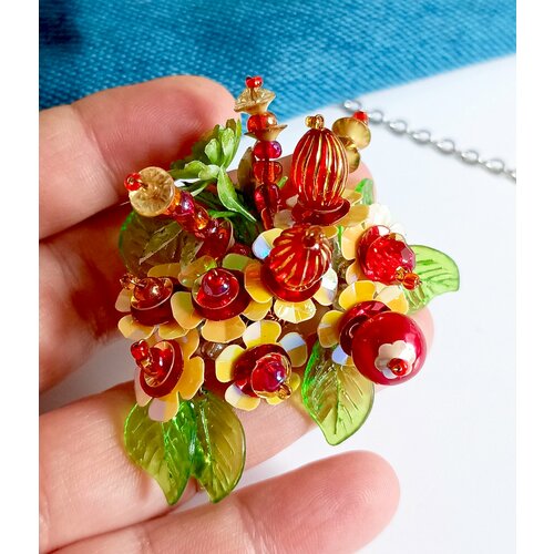 Брошь, голубой, желтый