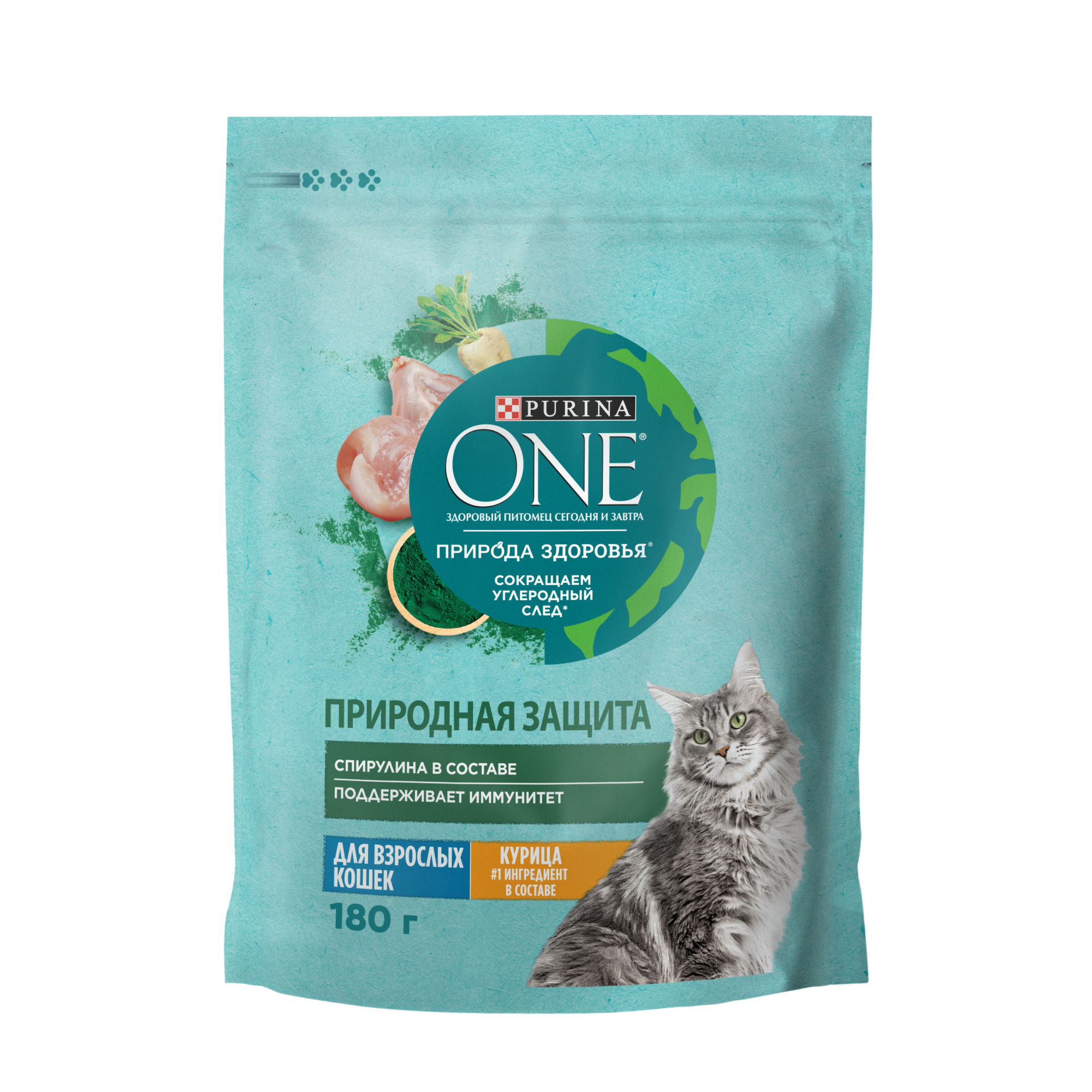 фото PURINA ONE Природа Здоровья 180 г сухой корм для взрослых кошек с высоким содержанием курицы и спирулиной