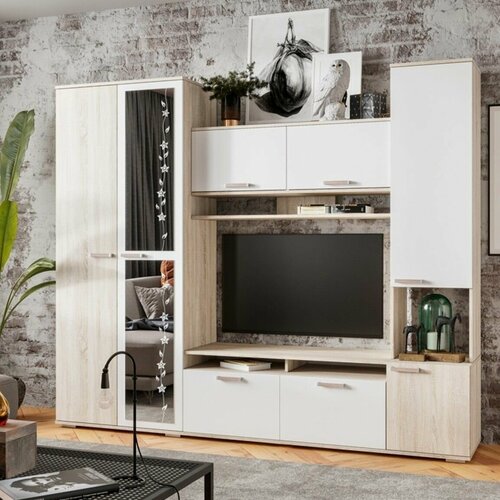 Стенка в гостиную лукас, дуб сонома/белый