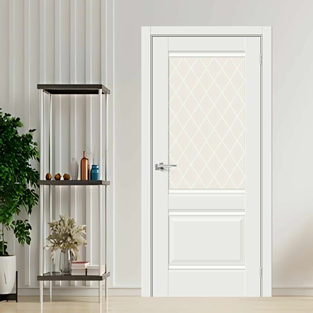 фото Межкомнатная дверь Прима 3 White 800х2000 остекленная (комплект)