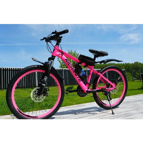 Велосипед RICHIESTO 24 Алюминиевая рама 14 Горный Для детей и подростков Спортивный Универсальный розовый матовый модель 2024 24500₽