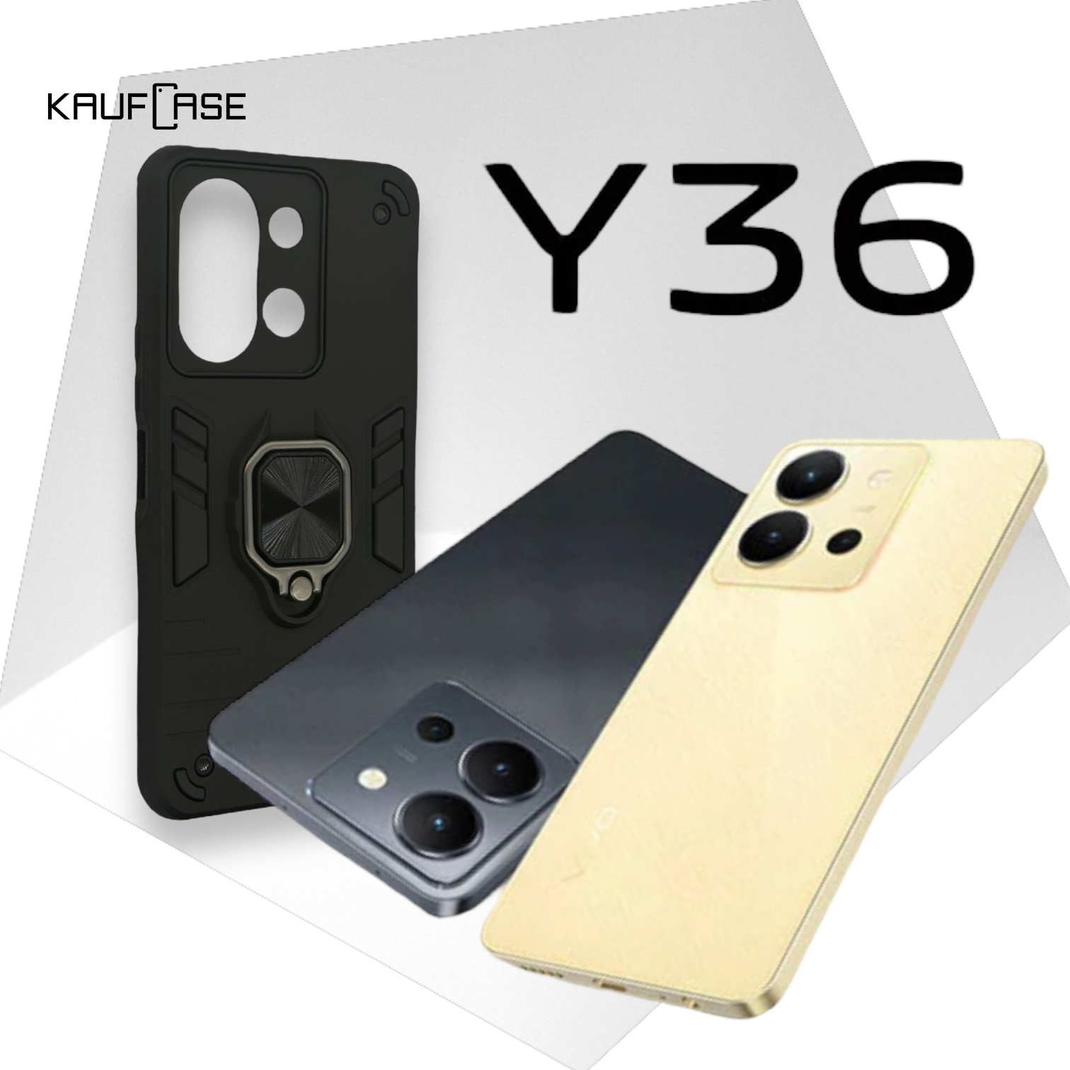 Противоударный чехол на Vivo Y36 (V2247) (6.64"), черный. Кольцо-держатель и магнитное крепление, яркие пластиковые защитные вставки — фото 1