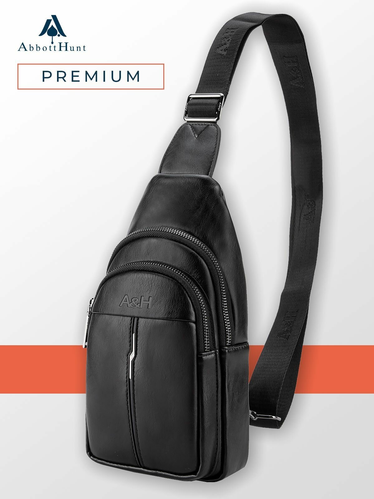 Рюкзак слинг Abbotthunt, фактура гладкая, черный — фото 1