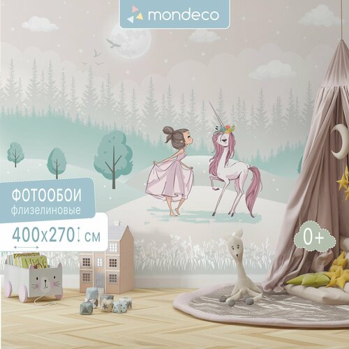 Фотообои для девочки Принцесса и Единорог 400х270 см флизелиновые