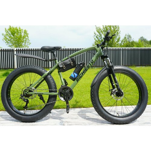 Велосипед горный ФэтбайкFatbike Richiesto 26 На спицах ВзрослыйПодростковый Рама 21 Вездеход Для снега и песка зеленый матовый 33100₽