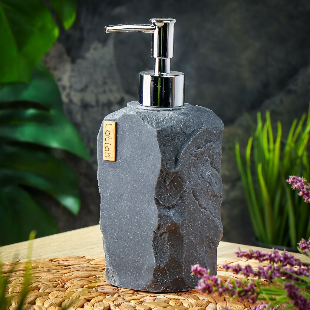 фото Дозатор для жидкого мыла, полистоун, 7.3x7.1x12.5/19 см, серый, RE1416AA-LD