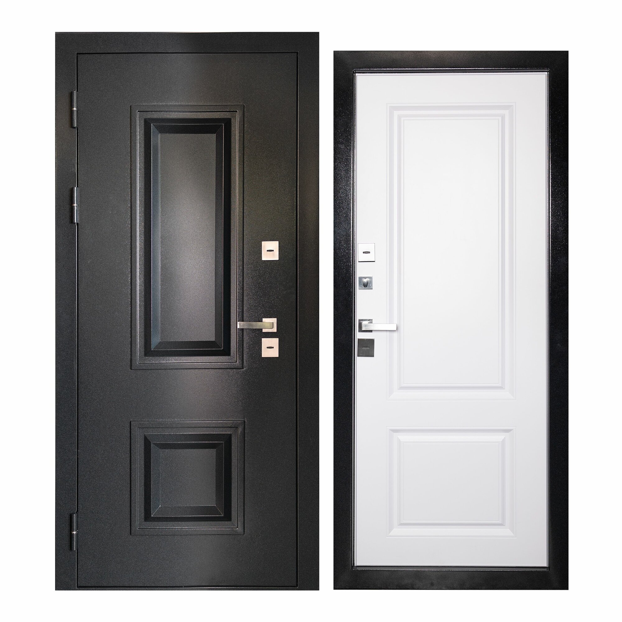 фото Дверь входная в дом с терморазрывом Unicorn Dorf-1 960х2050, открывание влево, атмосферостойкое покрытие, три уплотнителя и три петли, сувальдные замки, черный/белый