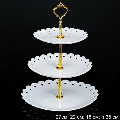 Фруктовница трехъярусная белая пластик Ваза ярусная для конфет орехов десерта 850₽