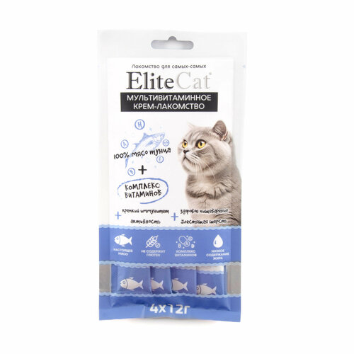 ELITECAT Лакомство для кошек "Мультивитаминное крем-лакомство" тунец, 4х12 г