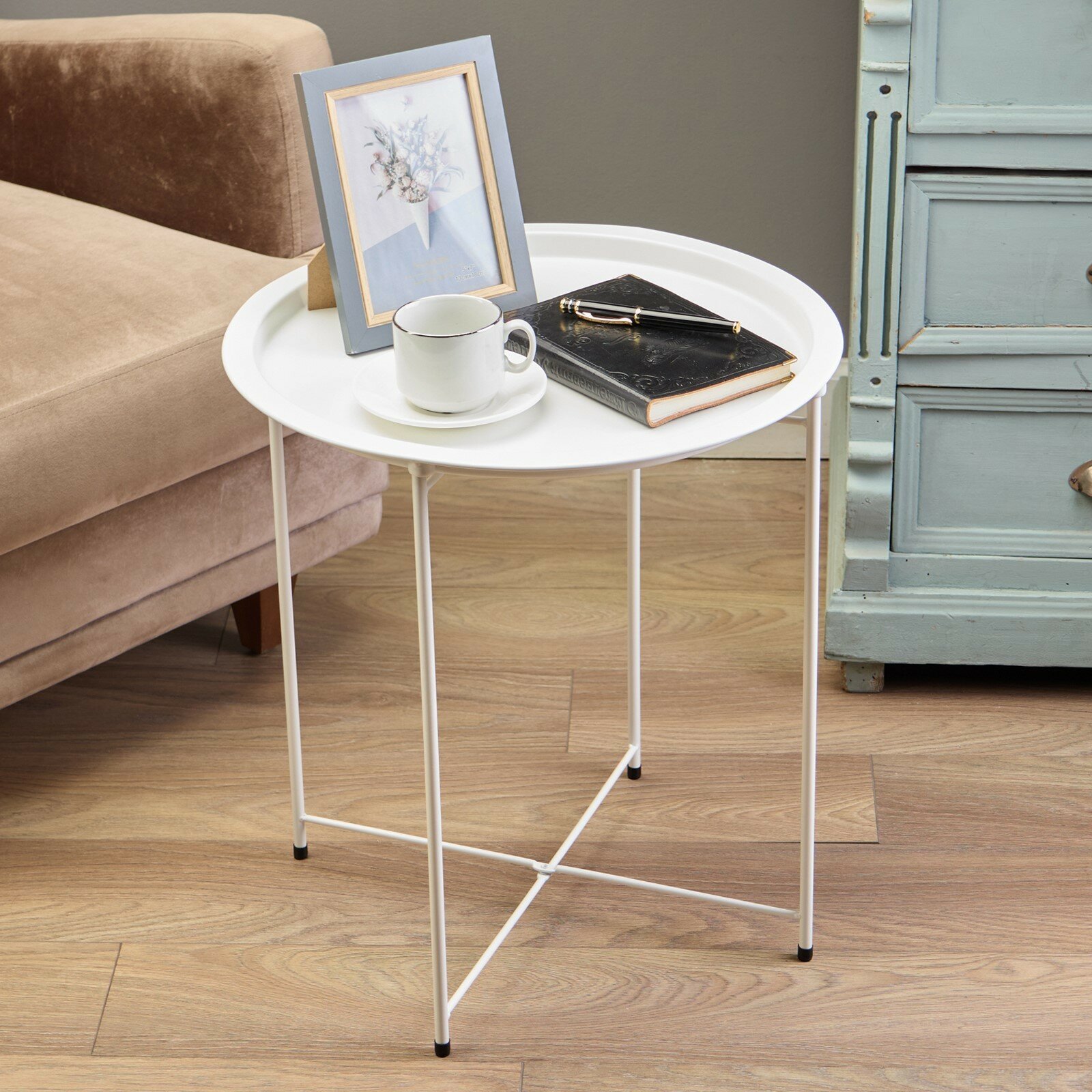 Столик журнальный Сима ленд Клик Мебель  круглый  металлический  белый  47 см