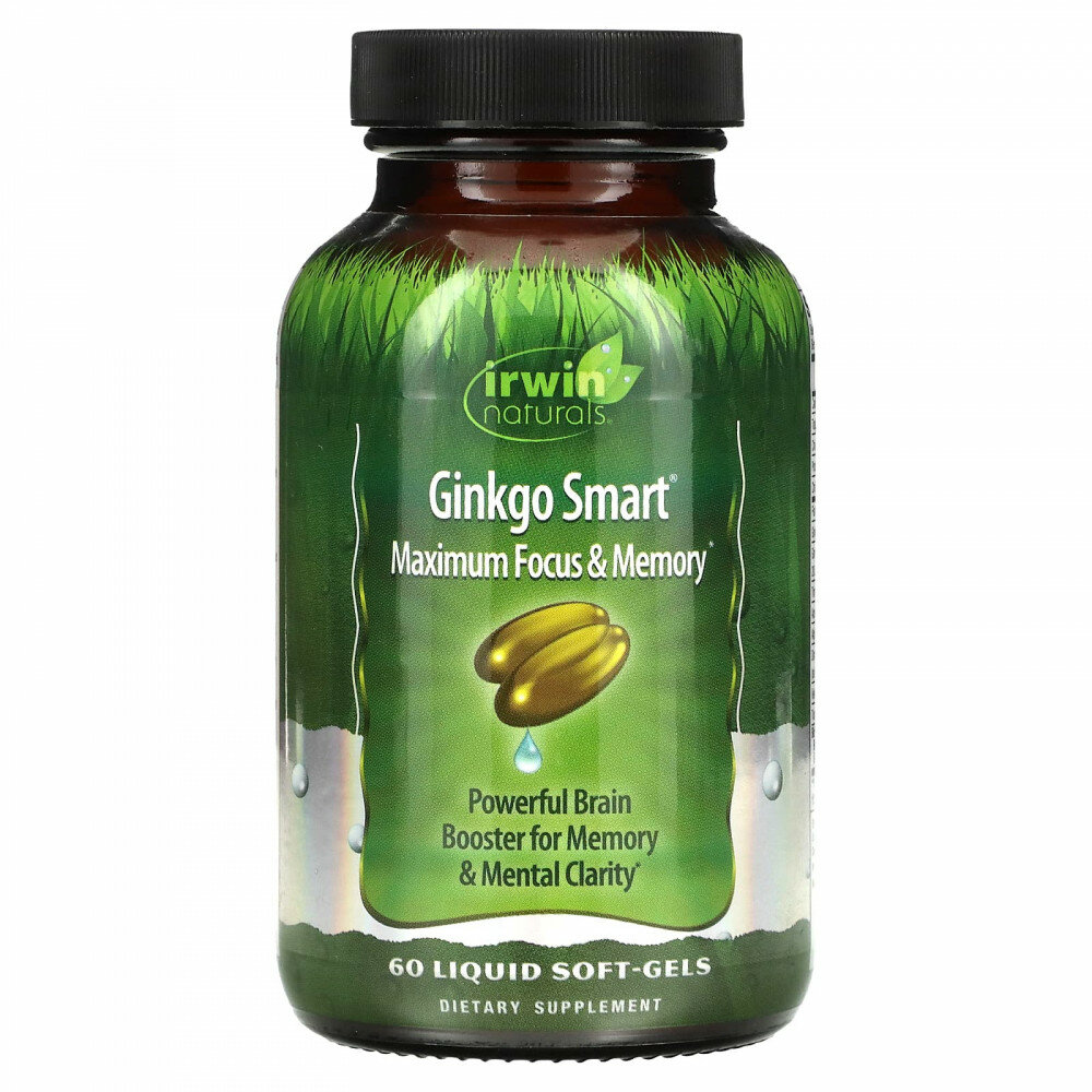Irwin Naturals, Ginkgo Smart®, максимальная концентрация и память, 60 капсул с жидкостью