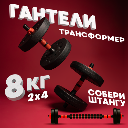 Гантели разборные Атлант Гантели 4кг-2шт с грифом общий вес 8 кг 2222₽