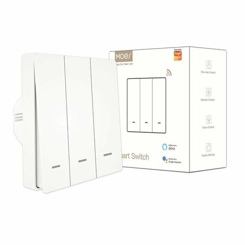 Выключатель (трехклавишный) Moes ZigBee Smart Switch белый модели ZS-EUB