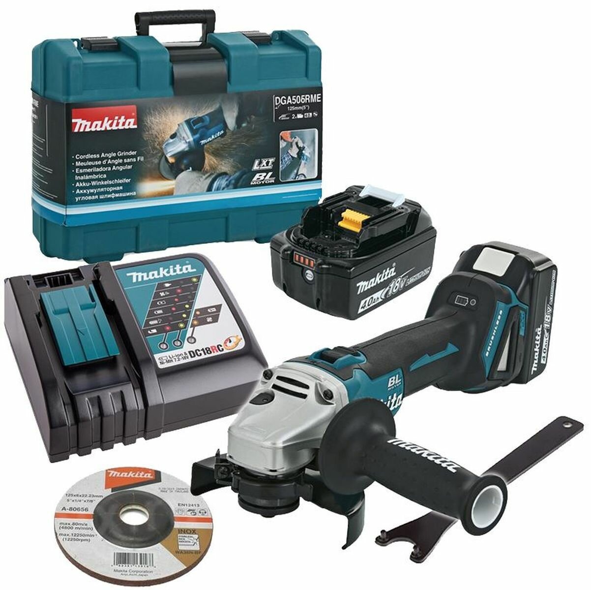 Угловая шлифмашина Makita DGA506RME 18В LXT 125мм. 8500об/мин. (2акк. 4Ач З/У кейс)