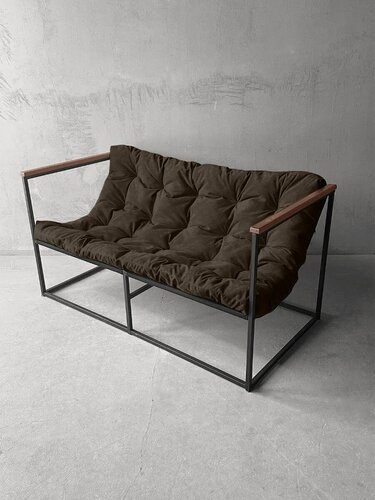 Изображение товара Диван лофт прямой, уличный, в офис, на балкон, на веранду, в гостинную, кухонный, Лофтовик ++ велюр коричневый