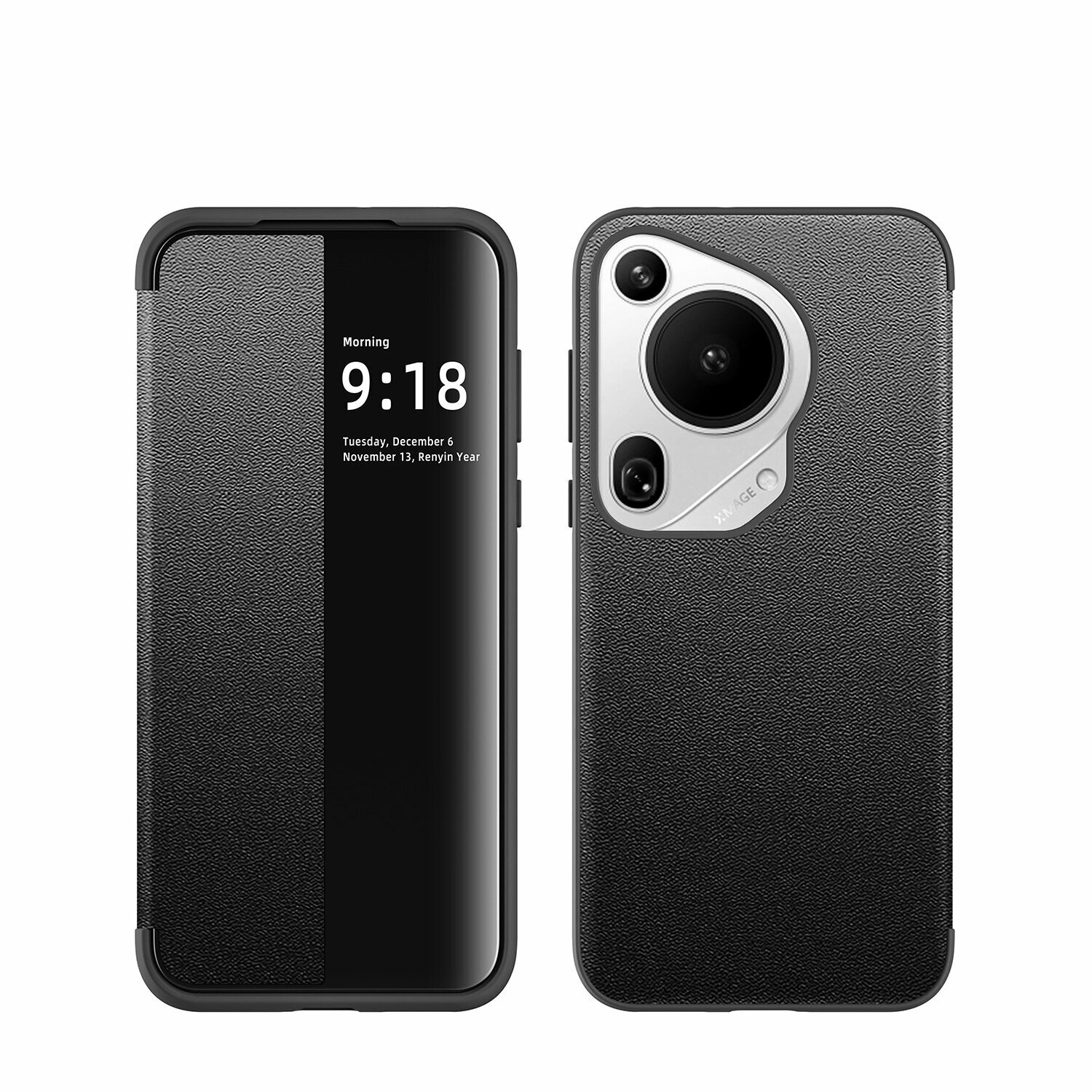 Премиальный элитный чехол-кейс MyPads «Finestra del caso» из натуральной кожи для Huawei Pura 70 с боковым окном черный MyPads