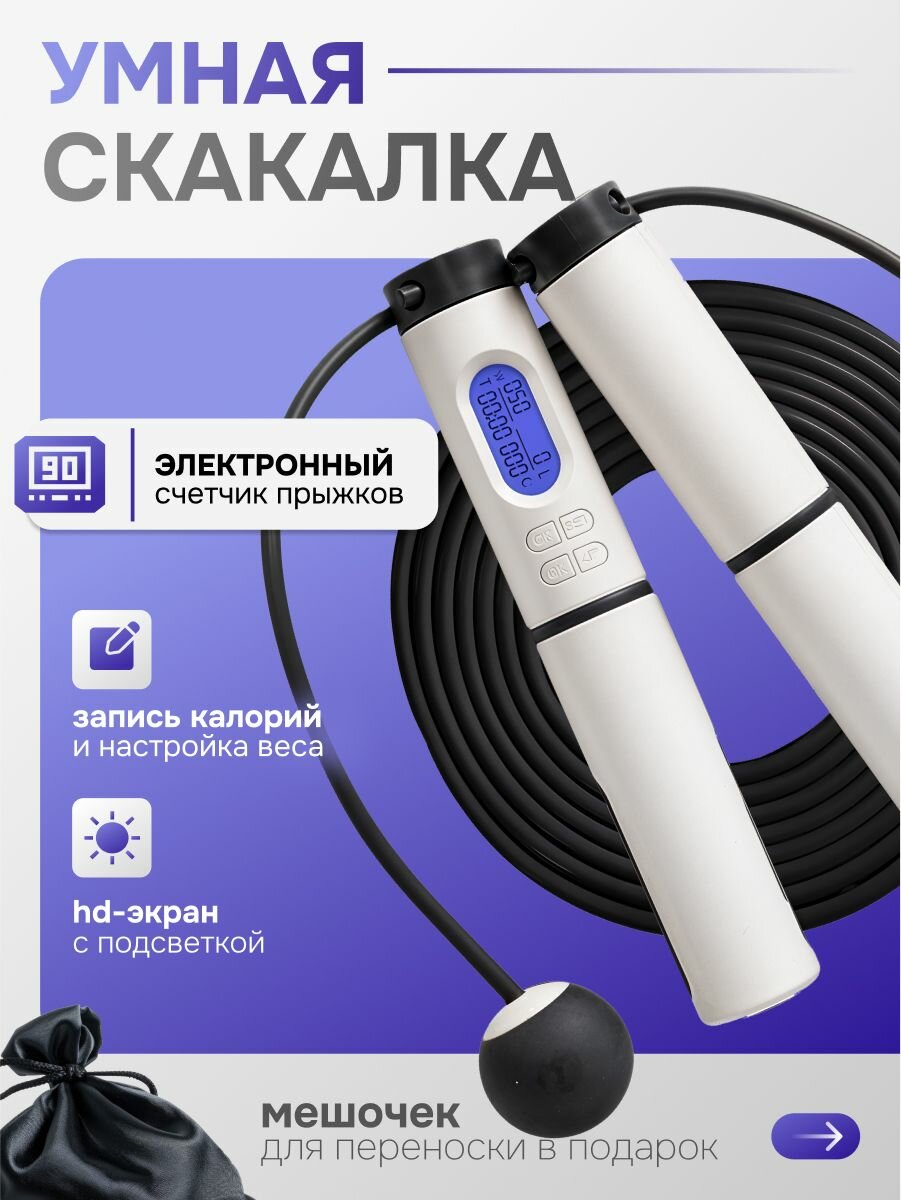 Умная скакалка с счетчиком и утяжелителями AnGoal; Электронная скакалка