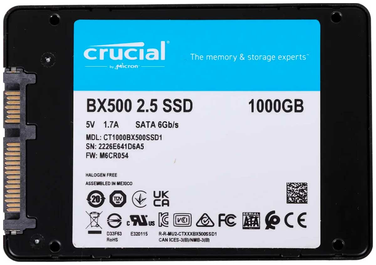 SSD-накопитель Crucial SATA III 1Tb CT1000BX500SSD1 BX500 2.5' — фото 1