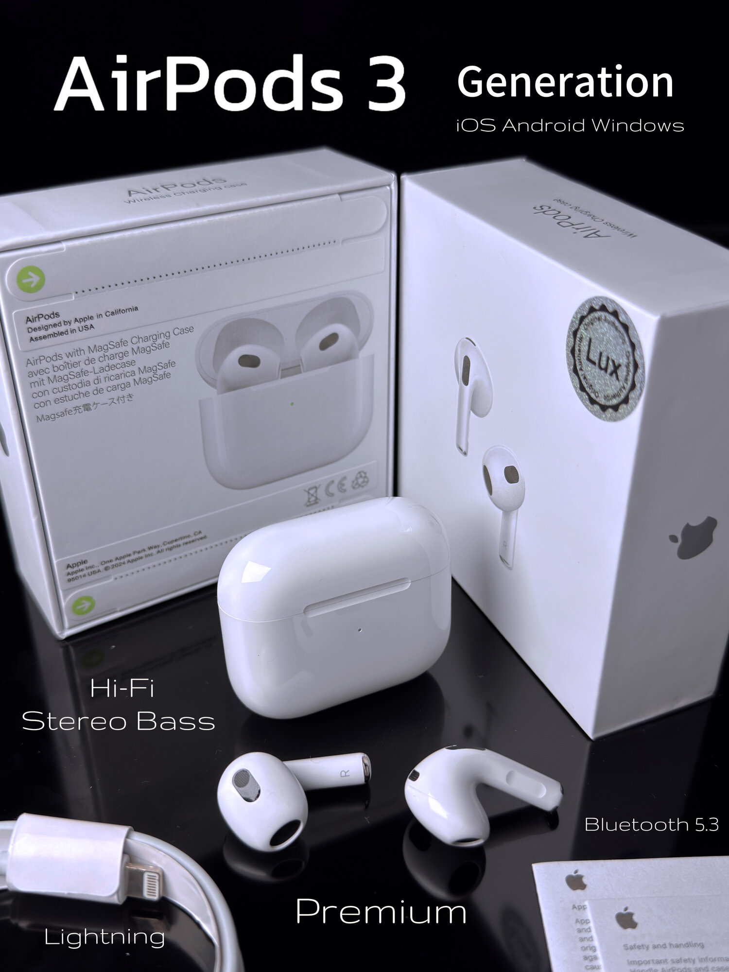 Беспроводные Наушники AirPods 3, Premium класса с Hi-Fi стерео звук
