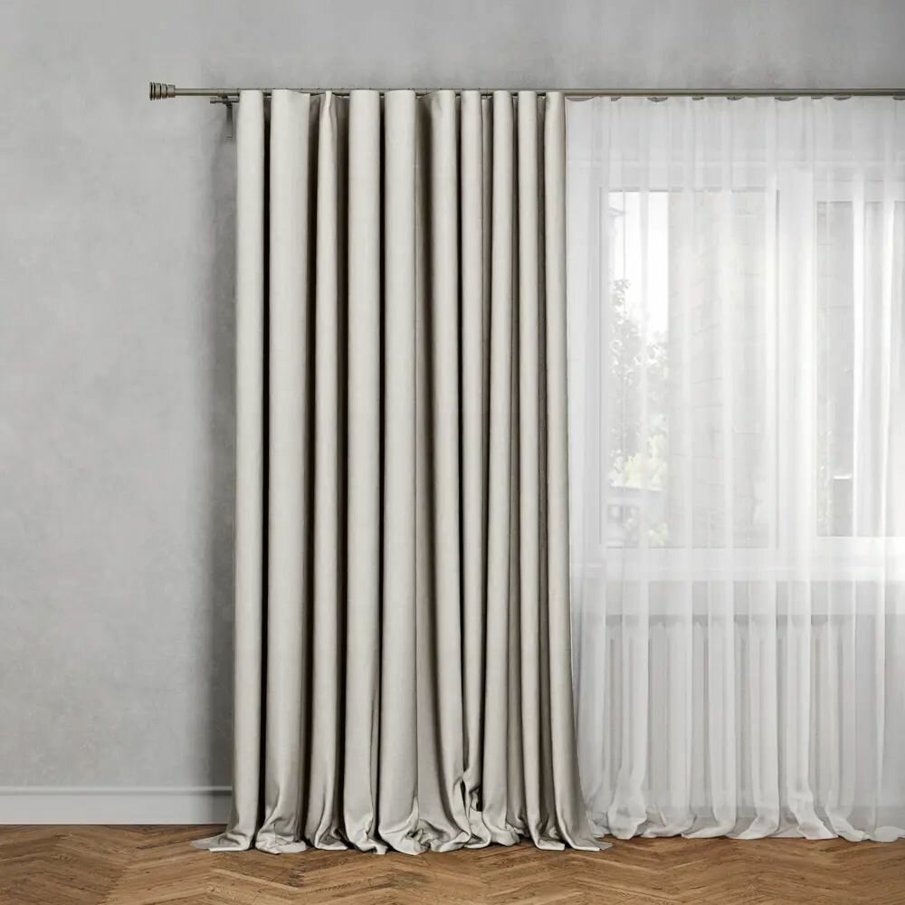 Штора на ленте со скрытыми петлями блэкаут Plaga 200x300 см цвет бежевый