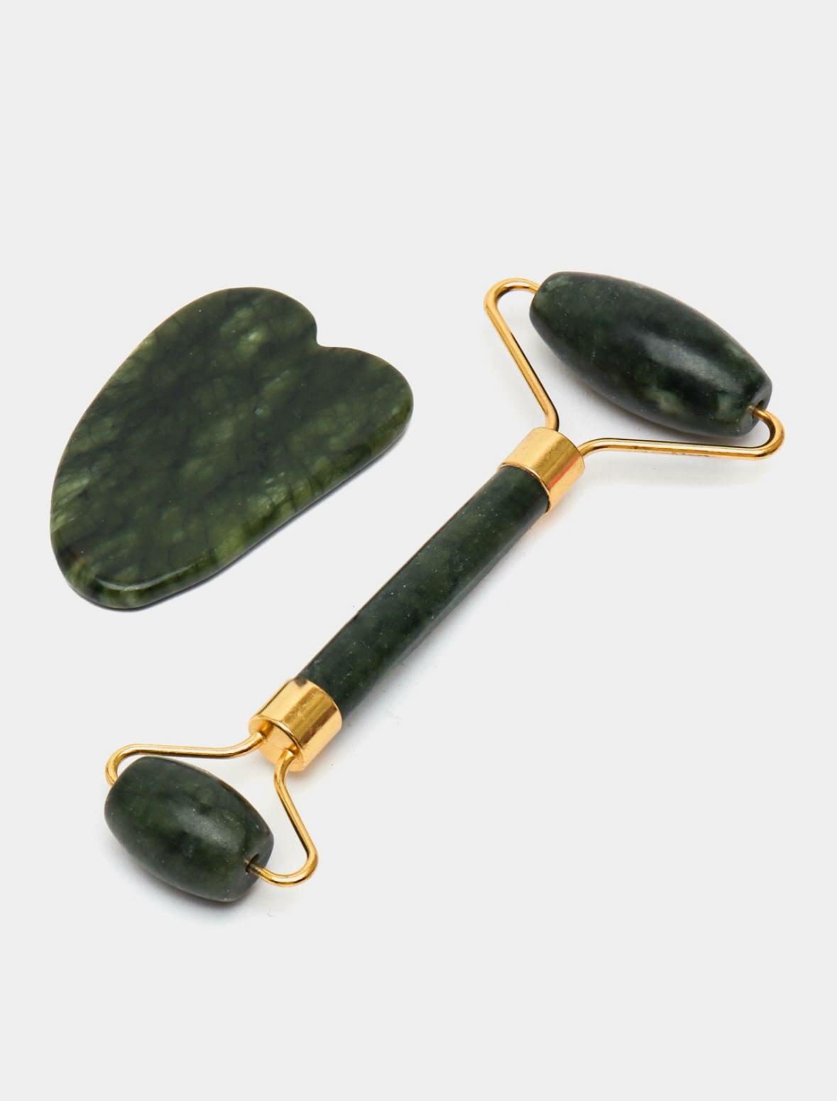 Ролик для лица и скребок гуаша, нефритовый, из натурального камня