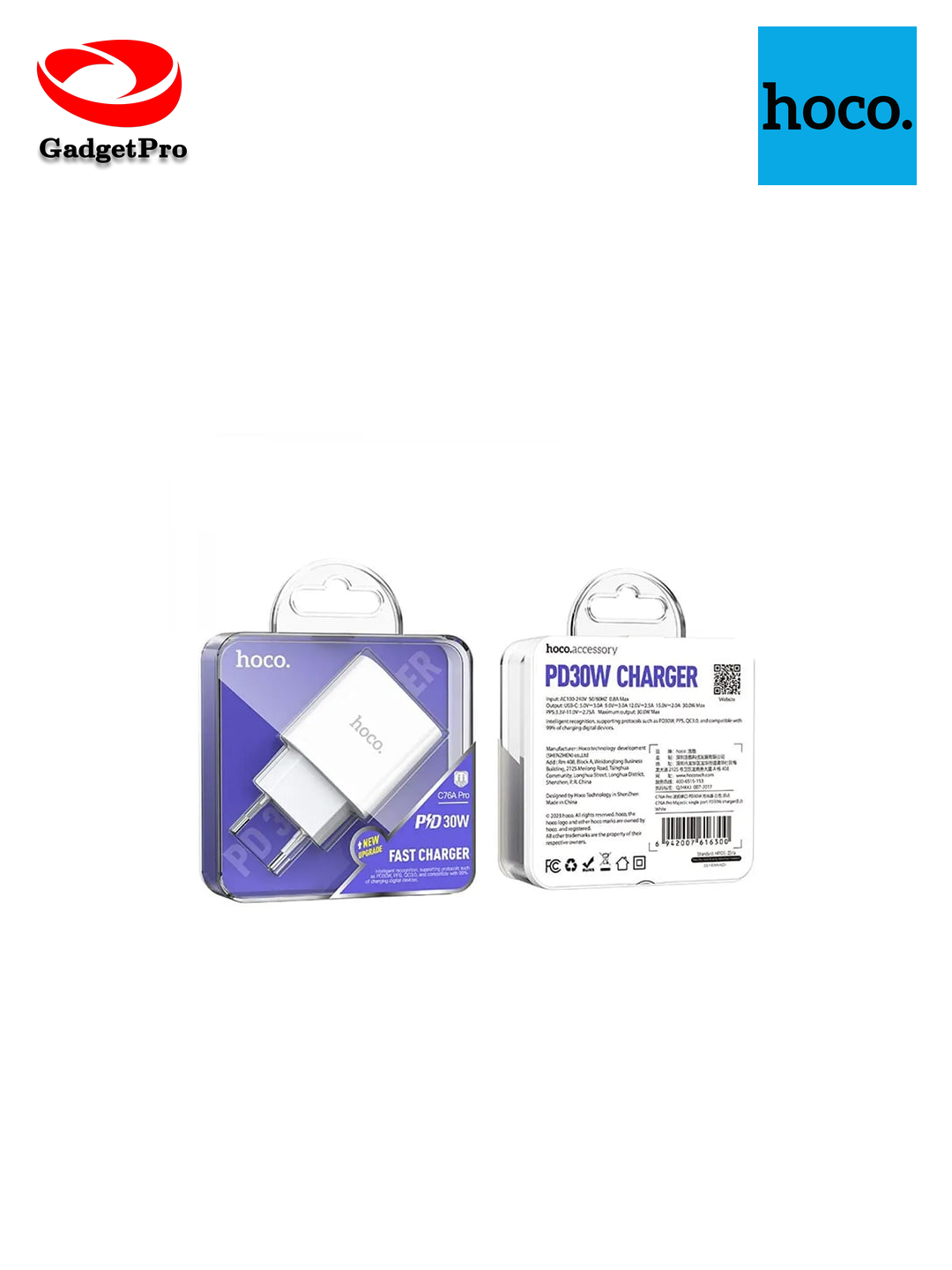 Сетевое зарядное устройство Hoco C76A Plus 20W: быстрая зарядка для iPhone и Android, USB Type-C