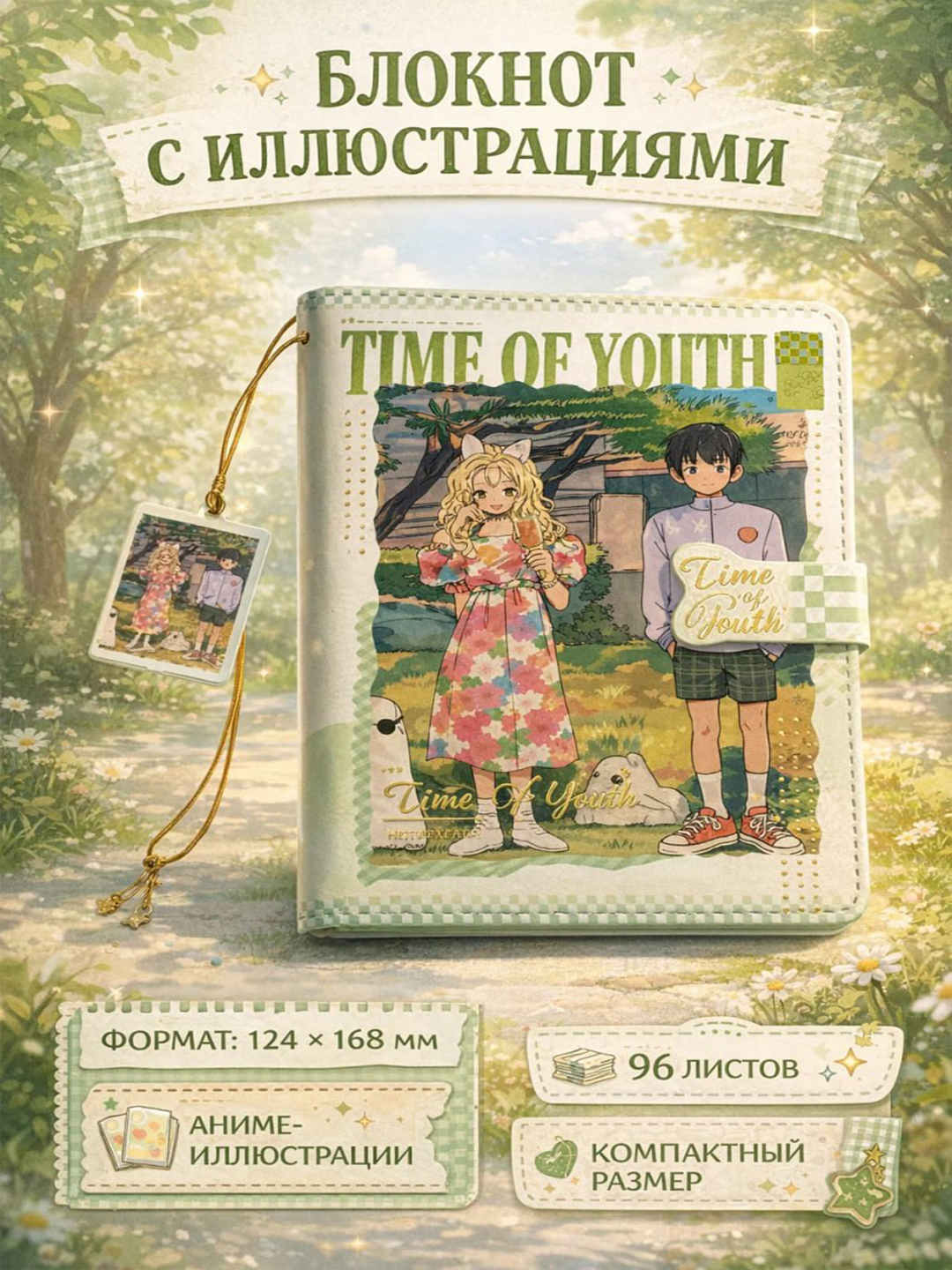 Блокнот с иллюстрациями «Time of Youth» — компактный блокнот с аниме-дизайном, 96 листов
