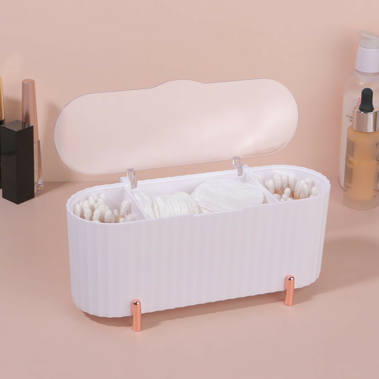 Органайзер для хранения с крышкой 3 секции 21 × 8 × 9 см цвет белый/розовое-золото