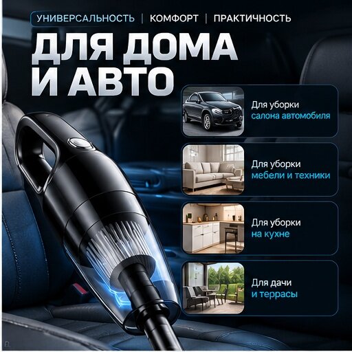 Автопылесос беспроводной, ручной портативный пылесос для уборки салона автомобиля
