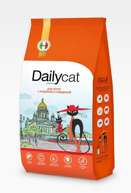 Сухой корм для котят Dailycat casual с индейкой и говядиной 400 г.