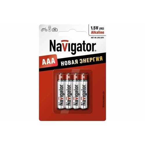 Батарейки щелочные Navigator - тип AAA, 1.5В, 4 шт. в упаковке элемент питания nbt npe lr03 box24 код 23229 navigator group упак 4шт