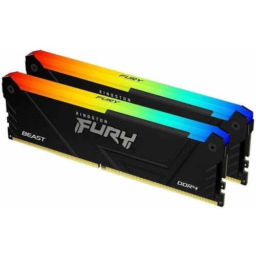 Модуль памяти Kingston 16GB DDR4 3733MHz DIMM FURY Beast Black RGB XMP Kit (2x8GB), CL19, 1.35V kingston модуль памяти dram 16gb 3733mhz ddr4 cl19 dimm kit 2x8gb fury beast black kf437c19bbk2 16